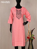 Rayon readymade kurti peach pink with embroidery work neck pattern without pant