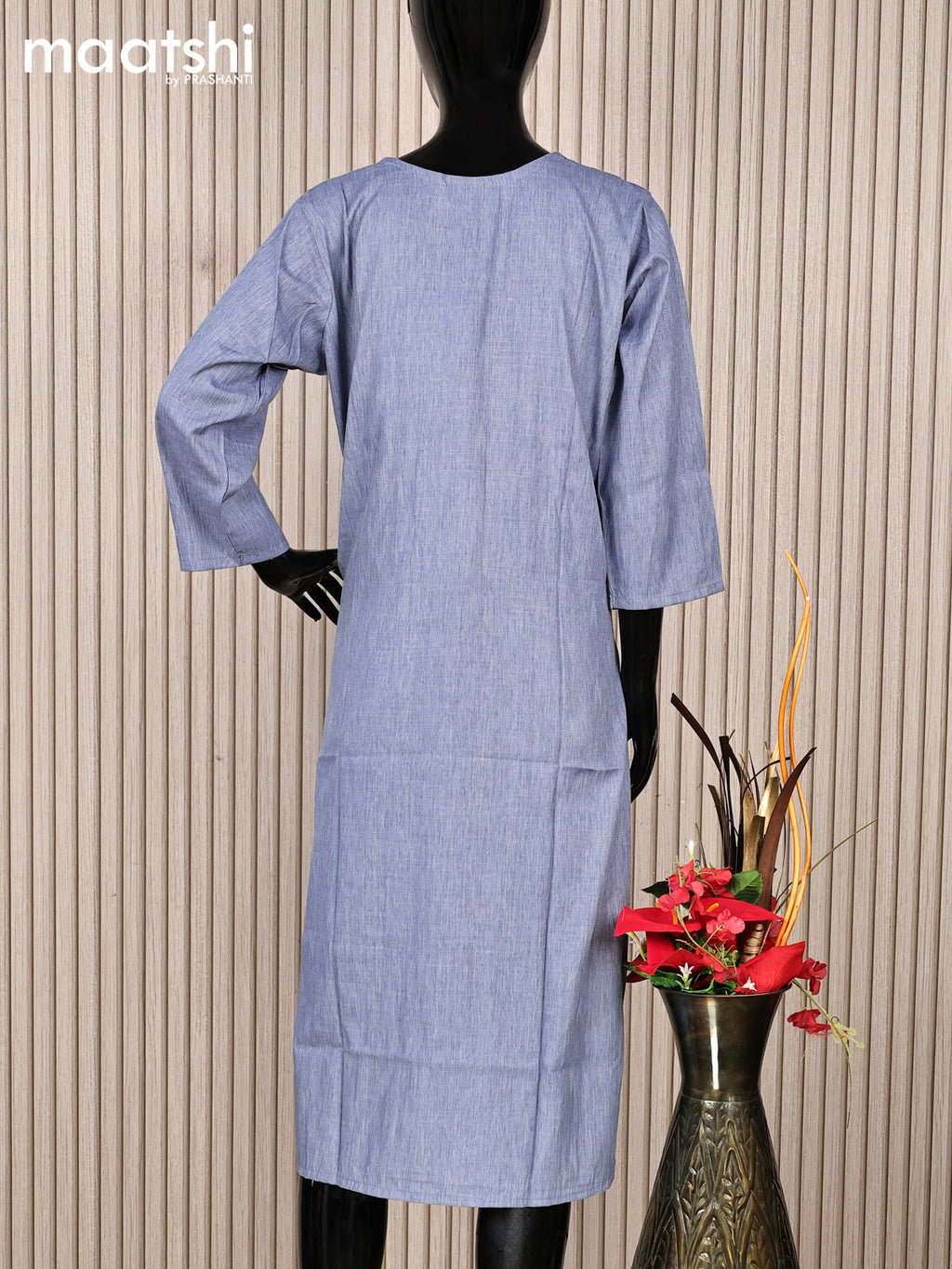 Rayon readymade kurti grey with embroidery work neck pattern without pant