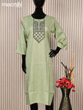Rayon readymade kurti pastel green with embroidery work neck pattern without pant