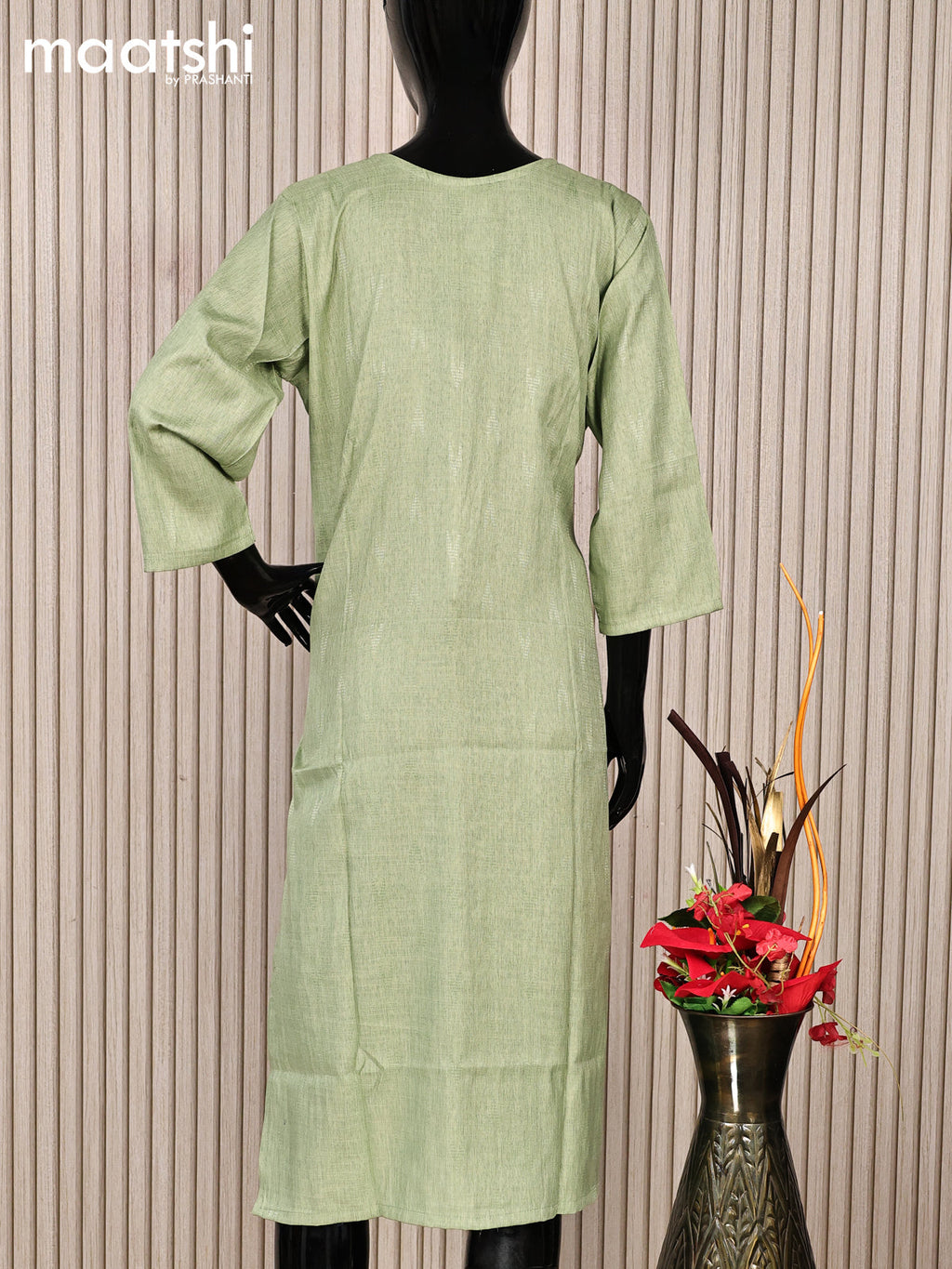 Rayon readymade kurti pastel green with embroidery work neck pattern without pant