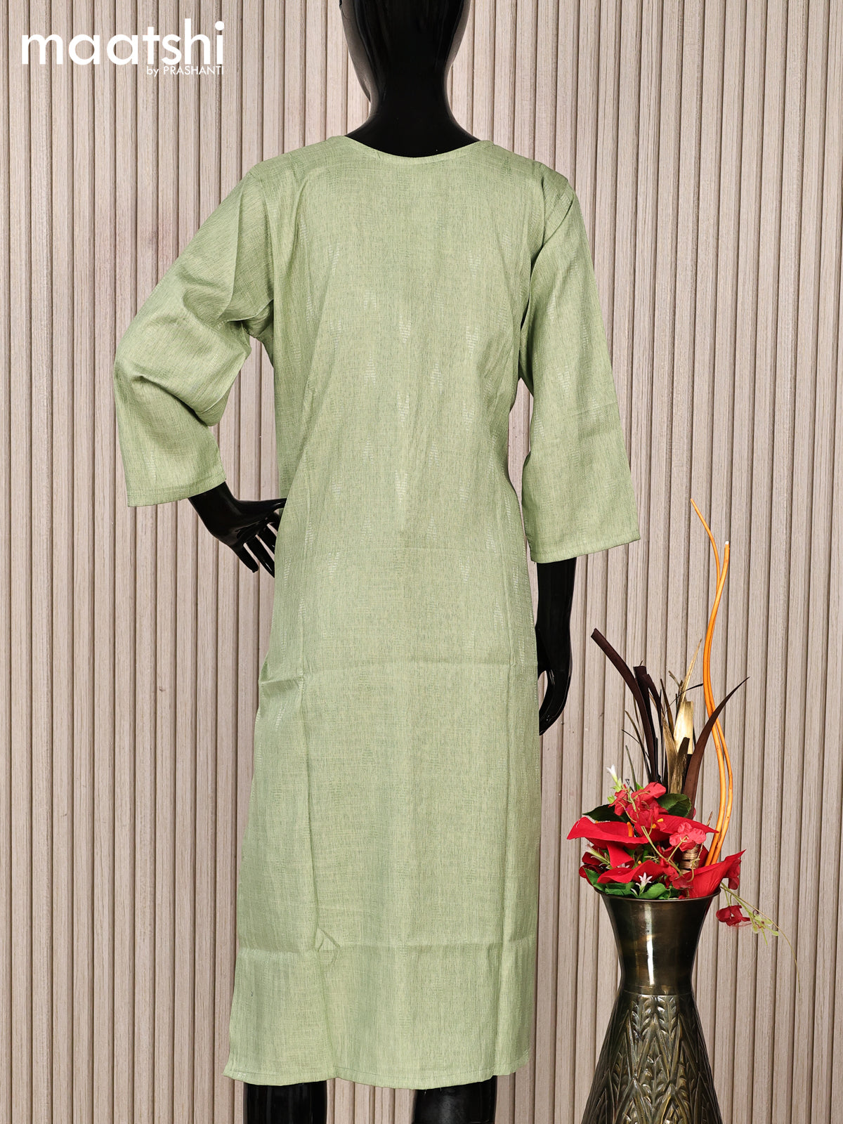 Rayon readymade kurti pastel green with embroidery work neck pattern without pant