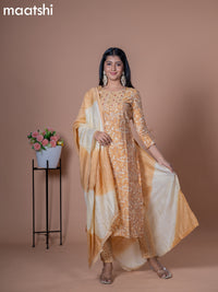 Modal readymade salwar suit sandal with allover prints & embroidery work neck pattern and straight cut pant & chiffon dupatta