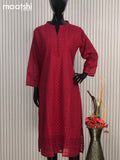 Semi georgette readymade kurti maroon with allover chikankari work & simple neck pattern without pant