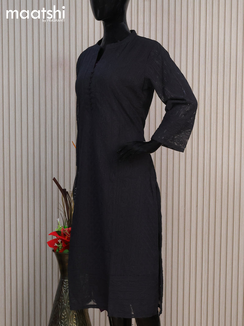 Semi georgette readymade kurti black with allover chikankari work & simple neck pattern without pant