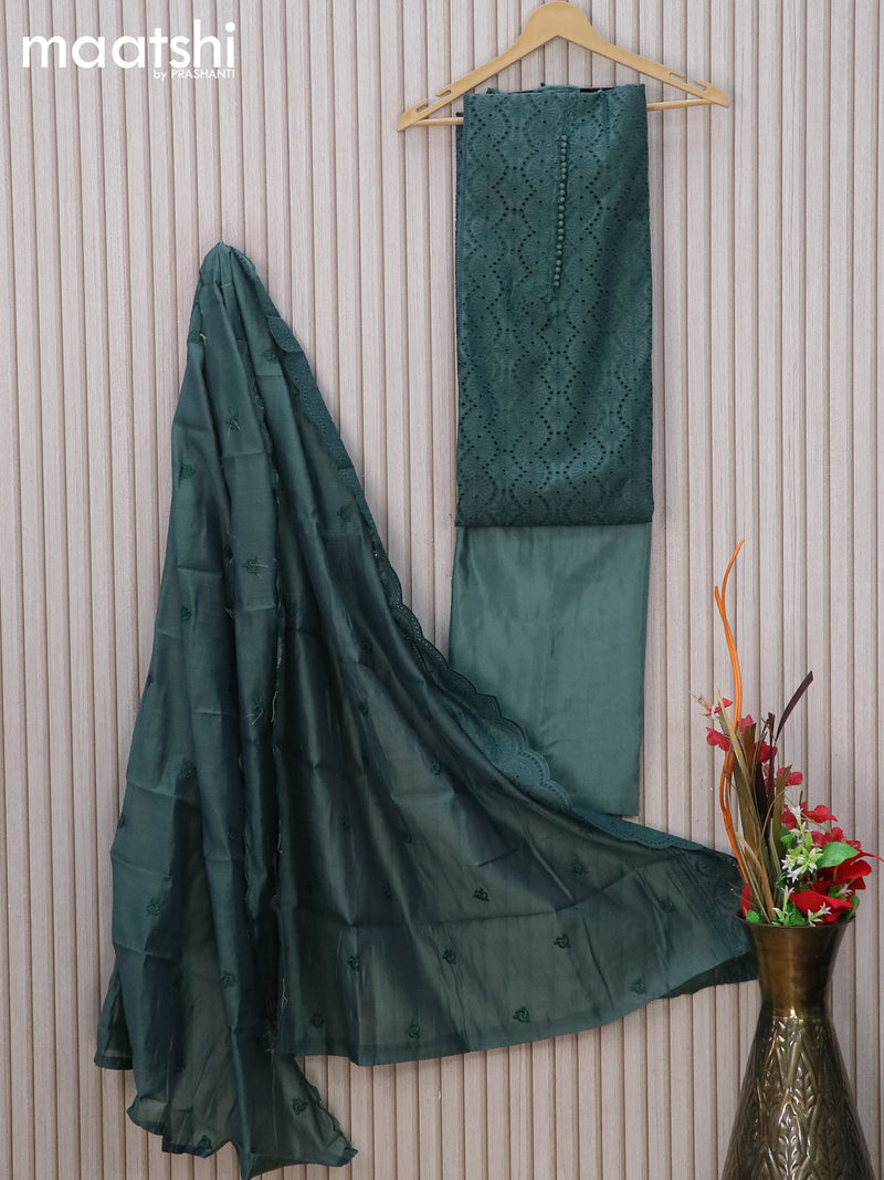 Chanderi dress material pastel green with embroidery hakoba work and bottom & embroidery work dupatta