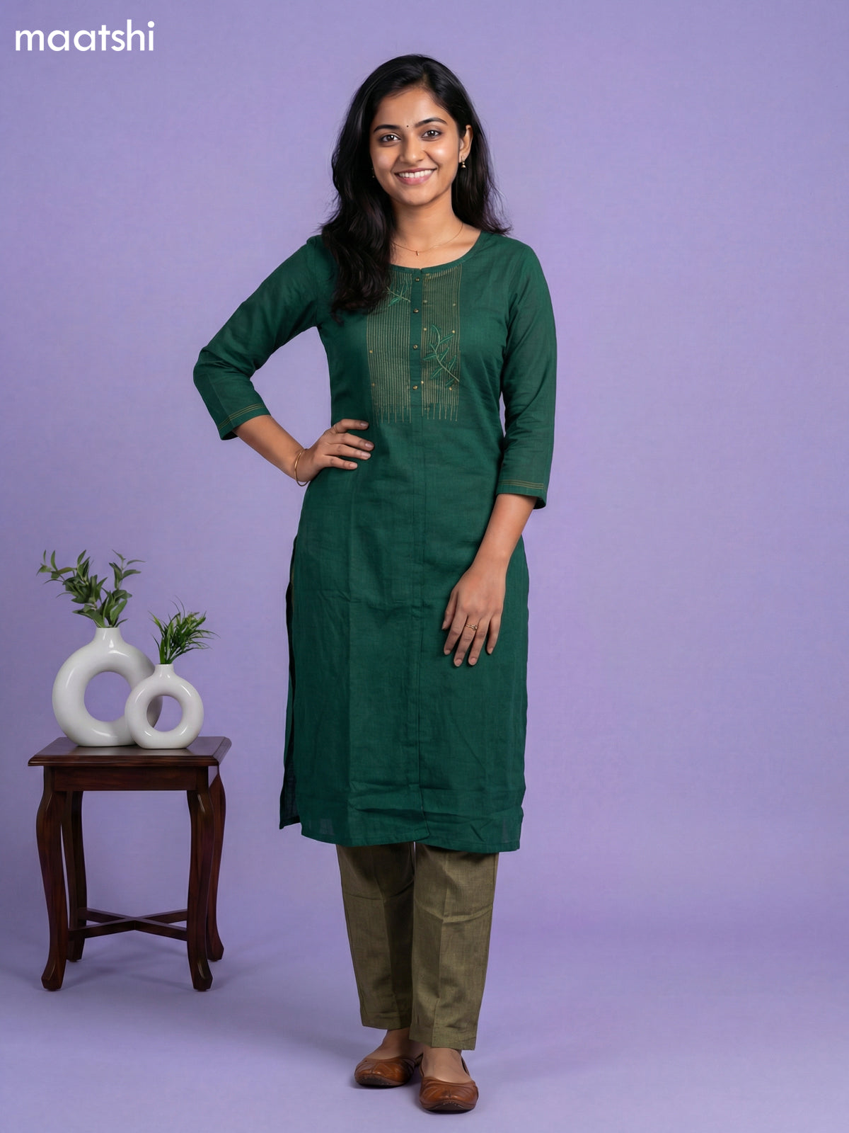Green and Mehendi Green Rayon Embroidery Work Kurti Set