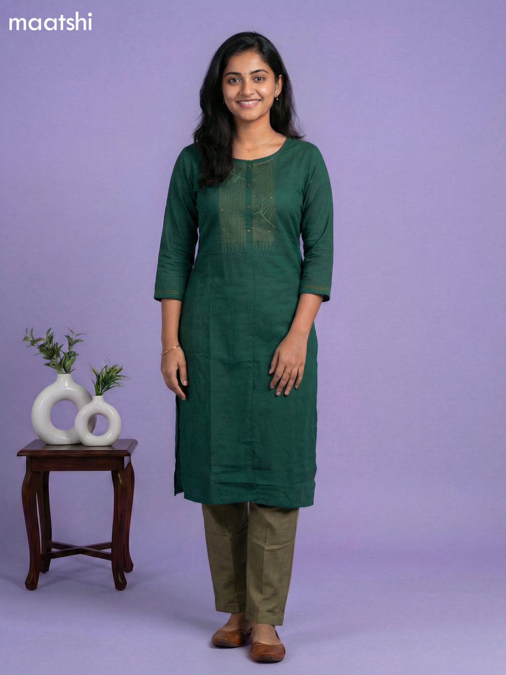 Green and Mehendi Green Rayon Embroidery Work Kurti Set