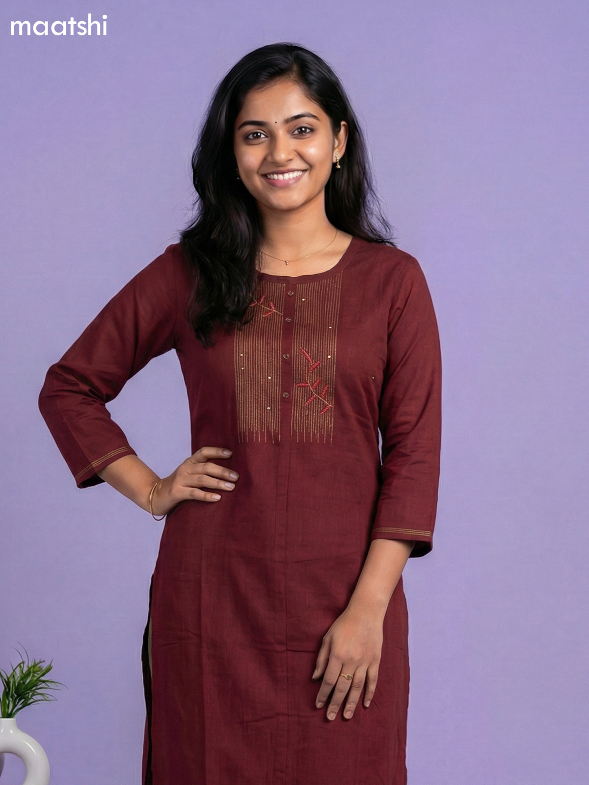 Maroon and Mehendi Green Rayon Embroidery Work Kurti Set