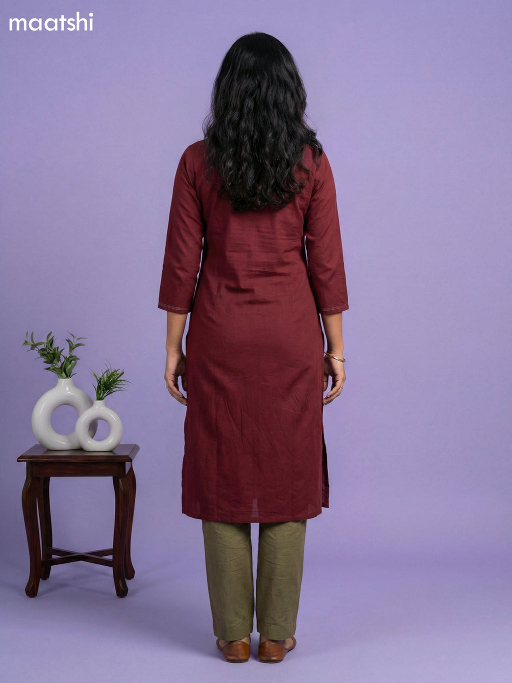 Maroon and Mehendi Green Rayon Embroidery Work Kurti Set