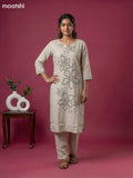 Beige Linen Cotton Simple Embroidery Work Kurti Set