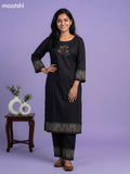 Black Cotton Simple Embroidery Work Kurti Set