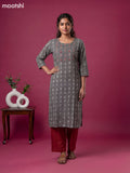 Grey and Red Cotton Embroidery Work Kurti Set