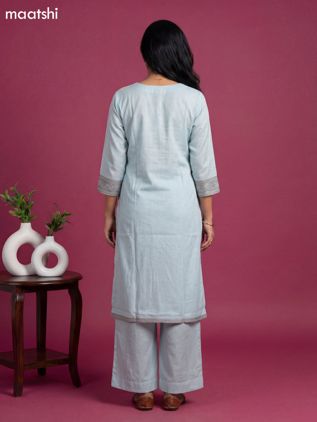 Pastel Blue Cotton Floral Printed Kurti Set
