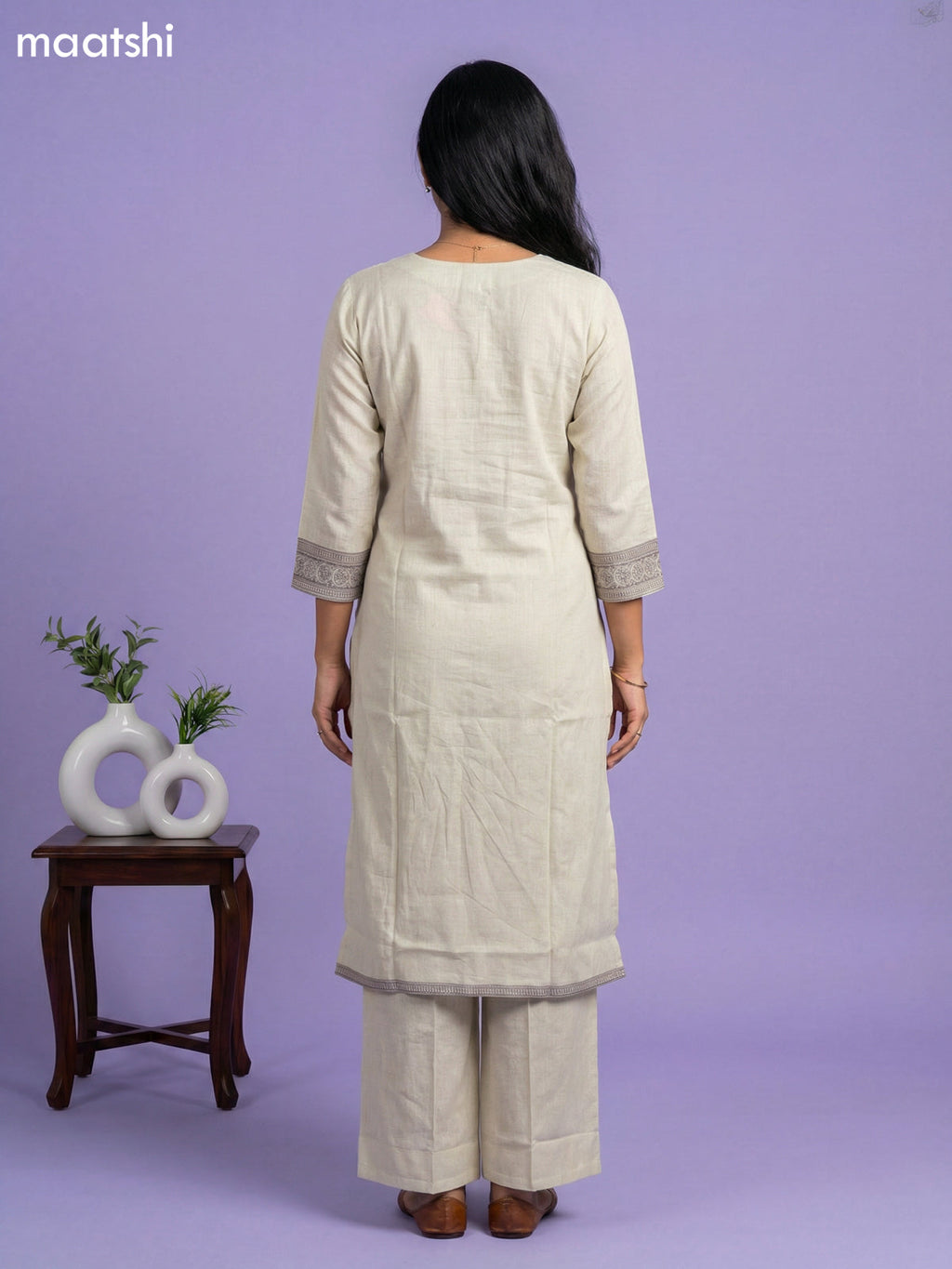 Pale Yellow Cotton Floral Printed Kurti Set