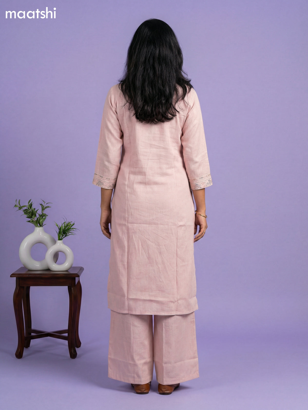 Mild Peach Cotton Floral Printed Kurti Set