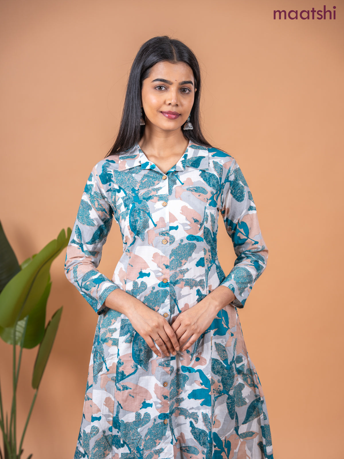 Cotton co-ord set multi colour and off white with allover prints & collar neck pattern and straight cut pant