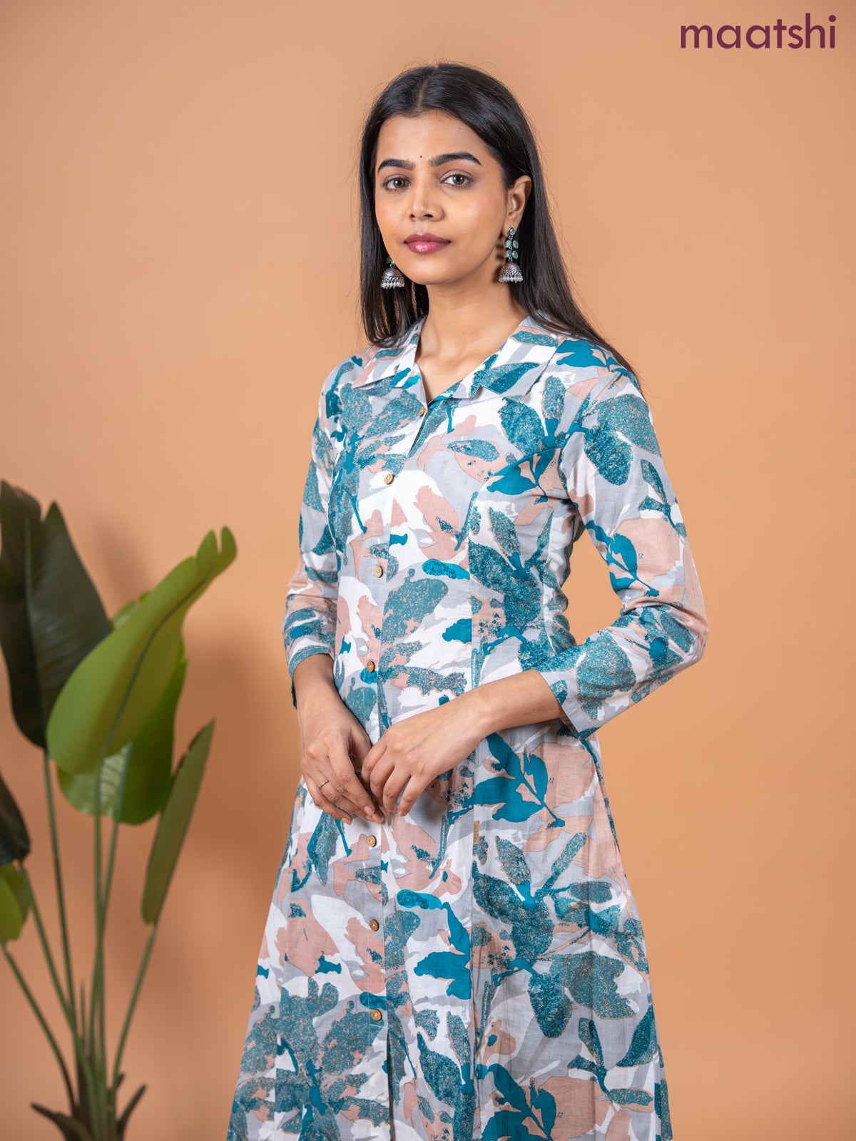 Cotton co-ord set multi colour and off white with allover prints & collar neck pattern and straight cut pant
