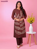 Cotton kurti set maroon with floral embroidery work & simple neck pattern and straight cut pant