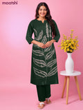 Cotton kurti set green with floral embroidery work & simple neck pattern and straight cut pant