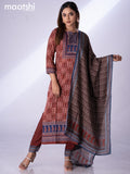 Muslin readymade salwar suit maroon and blue with allover butta prints & sequin beaded work neck pattern and straight cut pant & dupatta