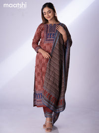Muslin readymade salwar suit maroon and blue with allover butta prints & sequin beaded work neck pattern and straight cut pant & dupatta