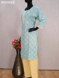 Cotton readymade salwar suits pastel green and sandal with allover prints & sequin work neck pattern and bottom & cotton dupatta