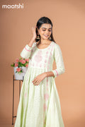 Cotton readymade anarkali kurti mild pista green with allover hakoba work & beaded work neck pattern without pant