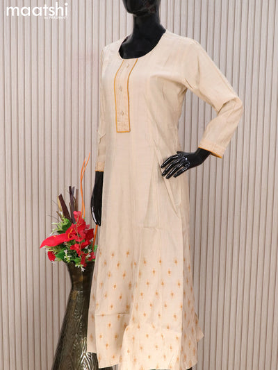 Rayon readymade anarkali kurti cream with golden butta prints & simple neck pattern without pant