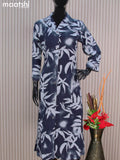 Rayon readymade A-line kurti blue with allover prints & collar neck pattern without pant