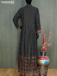 Muslin readymade floor length kurti elephant grey with allover prints & embroidery sequin work neck pattern without pant
