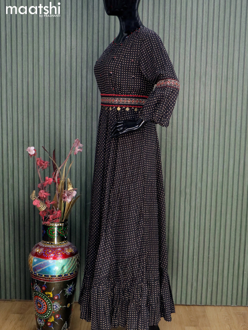 Cotton readymade floor length kurti black with allover butta prints & ajrakh prints without pant