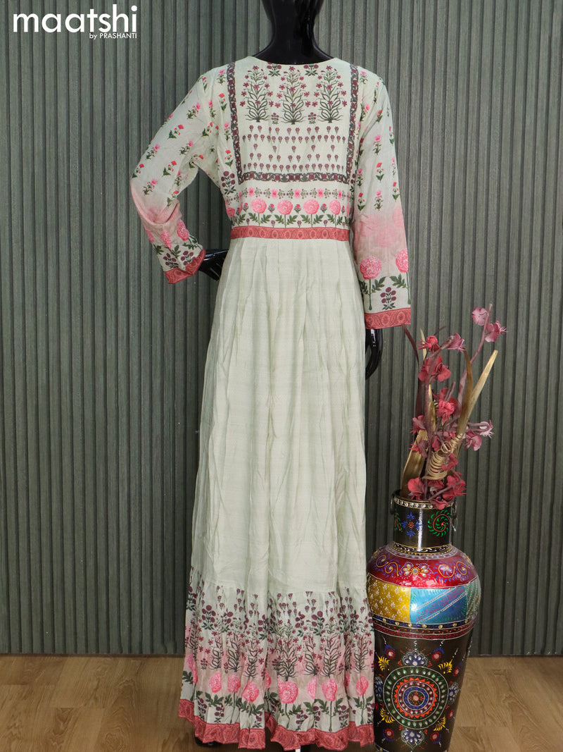 Muslin readymade floor length kurti pastel green with floral prints & sequin embroidery work neck pattern without pant