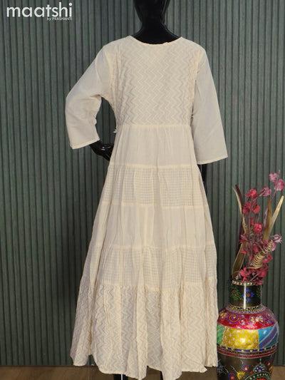 Cotton readymade floor length kurti off white with embroidery sequin work neck pattern without pant