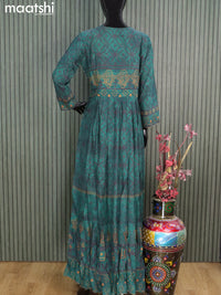 Muslin readymade floor length kurti peacock green with allover bandhani prints & elephant design neck pattern without pant