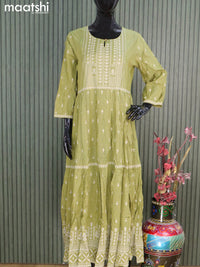 Cotton readymade floor length kurti light green with allover prints without pant