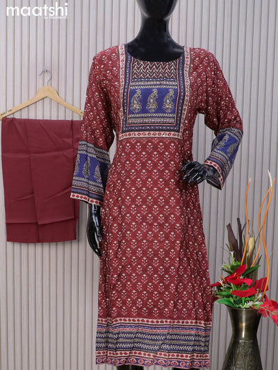 Muslin readymade salwar suits maroon with allover prints & stone work neck pattern and straight cut pant & dupatta