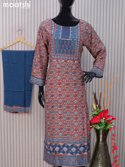 Muslin readymade salwar suits maroon shade and peacock blue with allover prints & sequin mirror work neck pattern and straight cut pant & dupatta