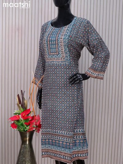 Muslin readymade salwar suits brown shade and blue with allover geometric prints & stone sequin work neck pattern and straight cut pant & dupatta
