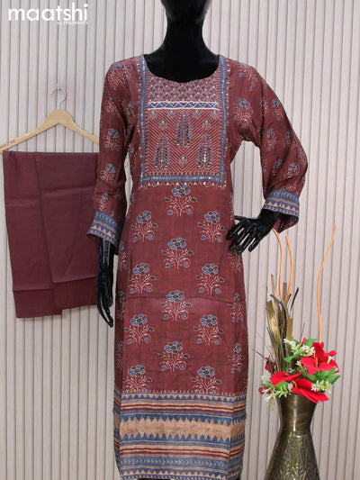 Muslin readymade salwar suits deep maroon with allover floral prints & sequin work neck pattern and straight cut pant & dupatta