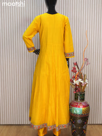 Raw silk readymade anarkali salwar suits yellow with embroidery work neck pattern and straight cut pant & dupatta