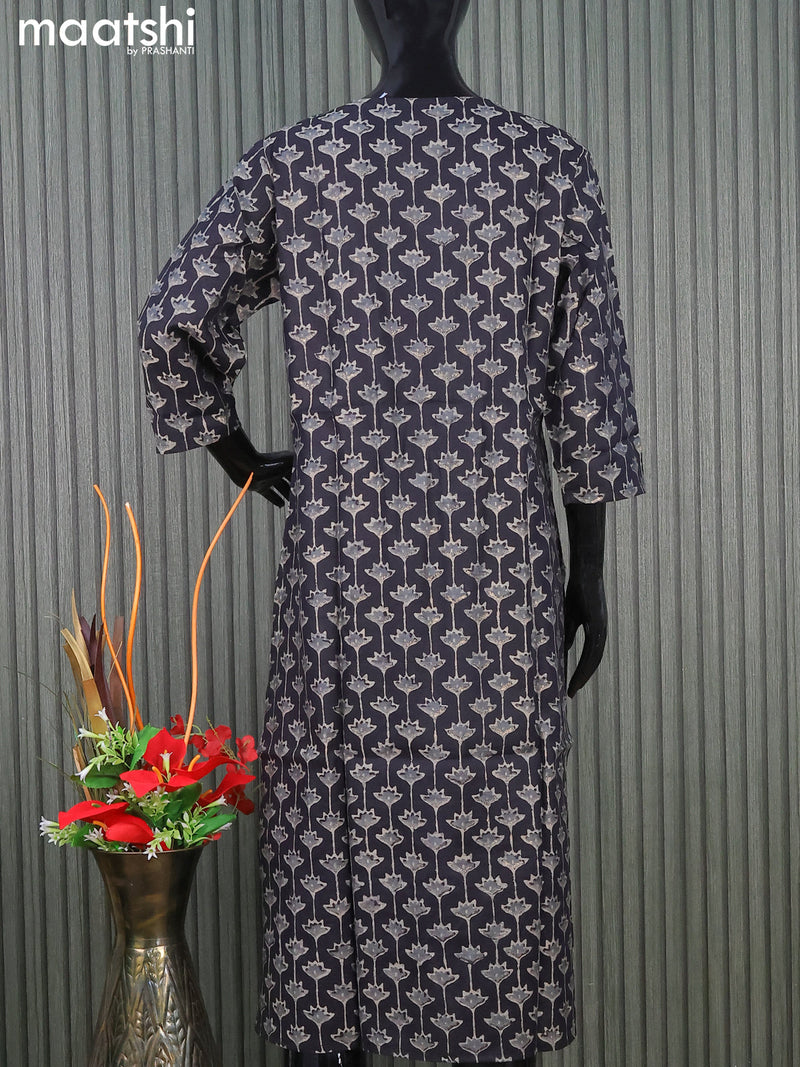 Modal readymade kurti set black with allover prints & mirror work simple neck pattern and straight cut pant