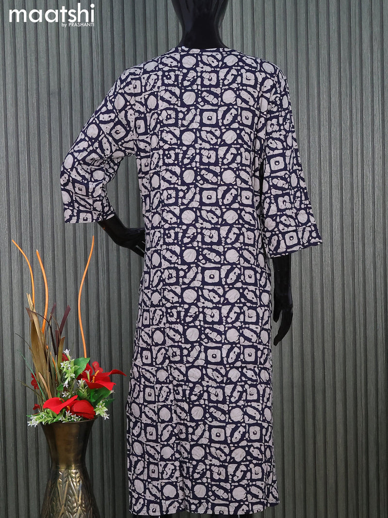 Cotton readymade kurti set navy blue and pastel grey with allover prints & mirror work simple neck pattern and straight cut pant