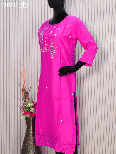 Muslin readymade party wear salwar suits pink with embroidery & beaded work neck pattern and straight cut pant & organza dupatta