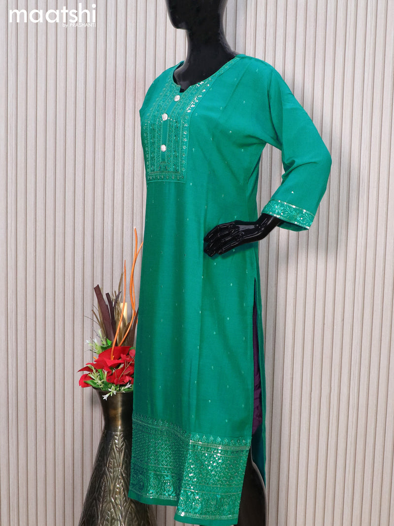 Modal readymade party wear salwar suits teal green with allover sequin work neck pattern and straight cut pant & chiffon dupatta