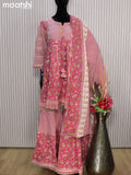 Cotton readymade Festive wear salwar suits pink with allover prints & sequin work and elephant palazzo pant & dupatta