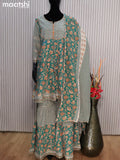 Cotton readymade Festive wear salwar suits teal blue with allover prints & sequin work and elephant palazzo pant & dupatta