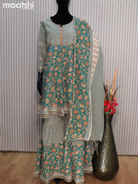 Cotton readymade party wear salwar suits teal blue with allover prints & sequin work and elephant palazzo pant & dupatta