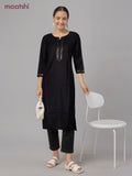 Rayon readymade kurti black with sequin lace patch work neck pattern without pant
