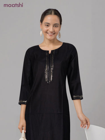 Rayon readymade kurti black with sequin lace patch work neck pattern without pant