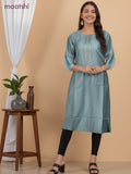 Rayon readymade kurti pastel shade of green with sequin lace patch work neck pattern without pant